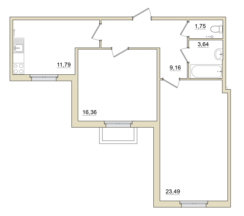 2-комнатная квартира, 66.7 м² в ЖК "Granholm Village" - планировка, фото №1