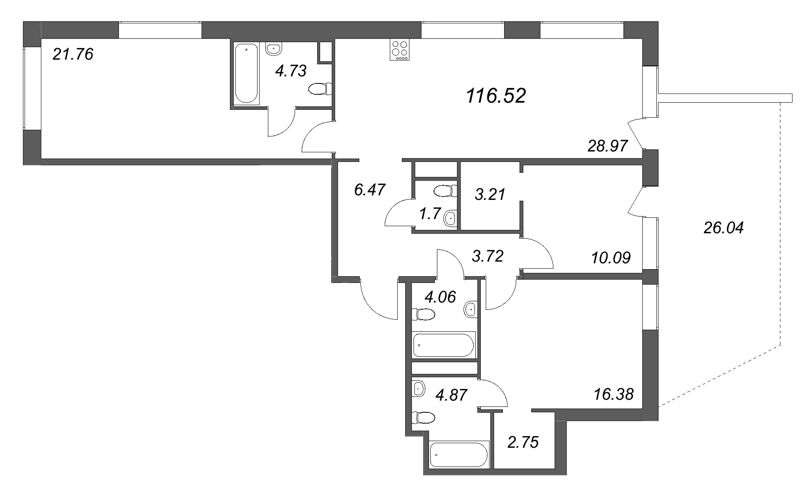 4-комнатная (Евро) квартира, 116.52 м² в ЖК "Avant" - планировка, фото №1
