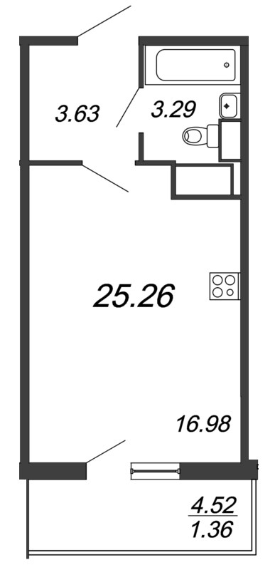 Квартира-студия, 25.26 м² - планировка, фото №1
