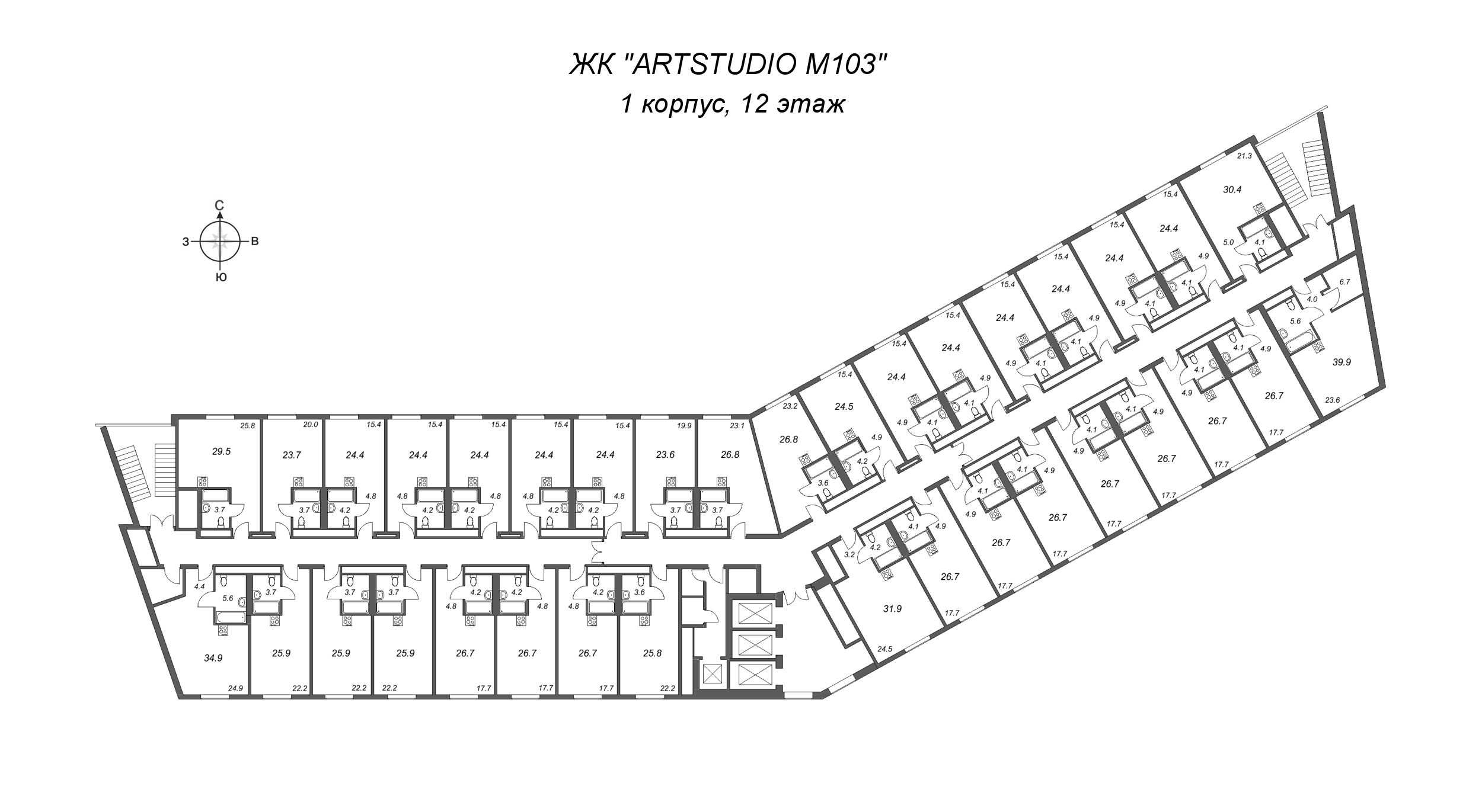 Квартира-студия, 25.9 м² в ЖК "ARTSTUDIO M103" - планировка этажа