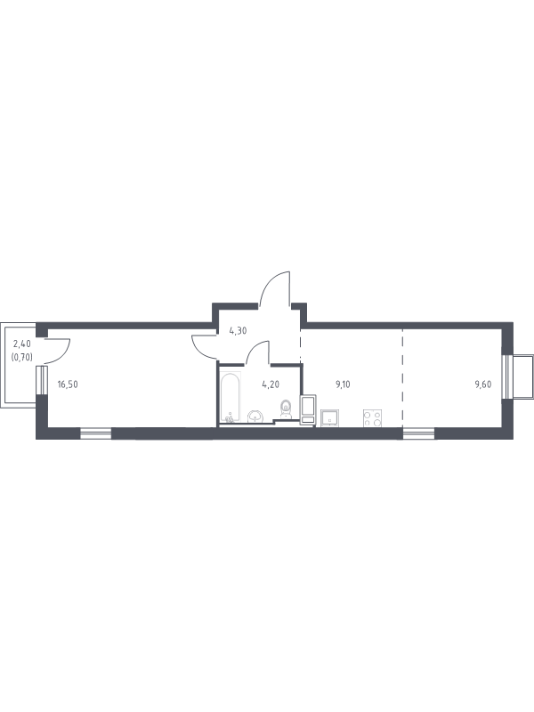 2-комнатная (Евро) квартира, 44.4 м² - планировка, фото №1