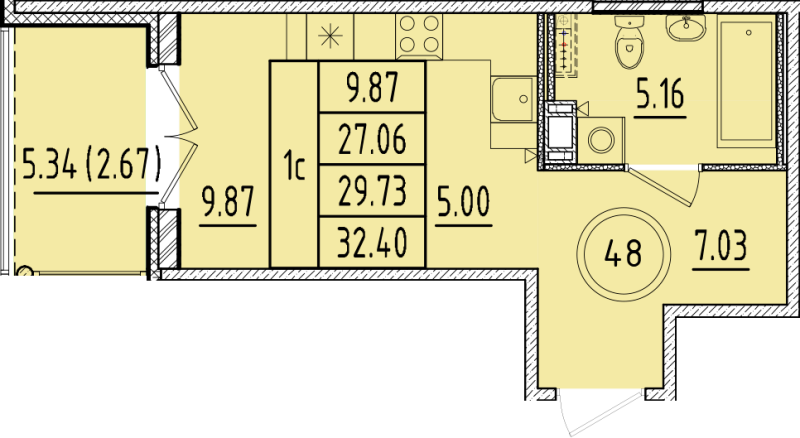 Квартира-студия, 27.06 м² - планировка, фото №1