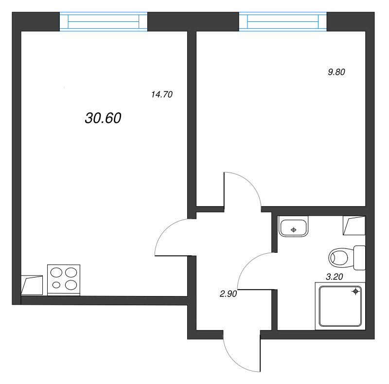 1-комнатная квартира, 30.6 м² в ЖК "Ручьи" - планировка, фото №1