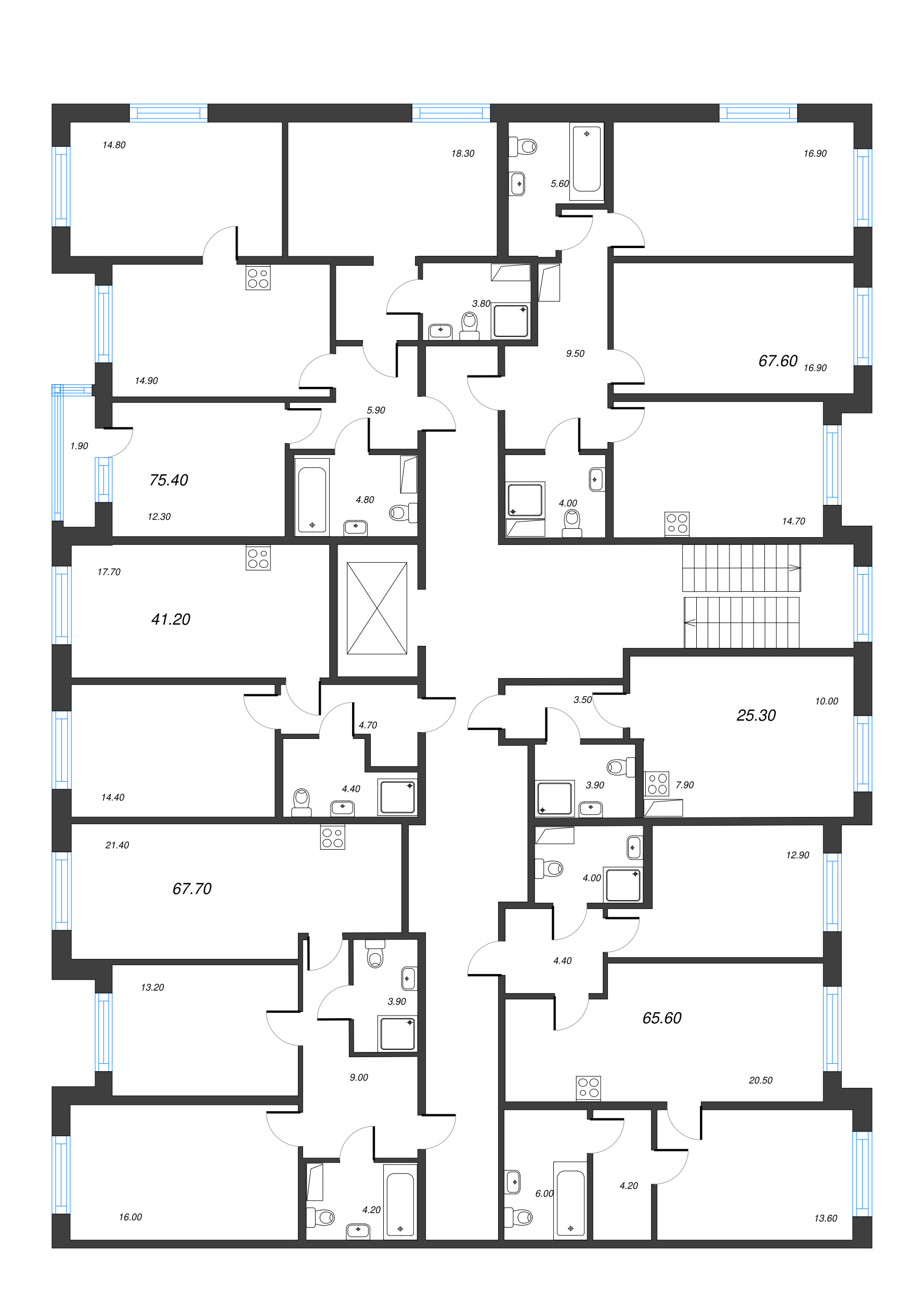 2-комнатная квартира, 67.6 м² - планировка этажа