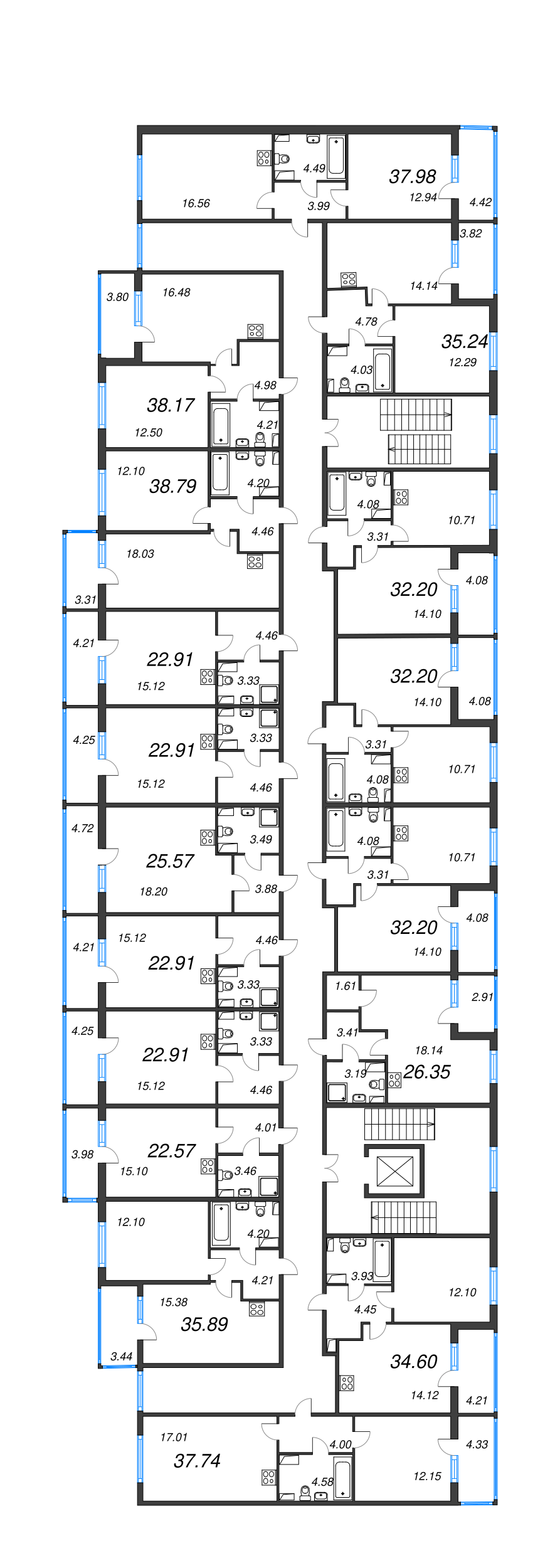 2-комнатная (Евро) квартира, 37.98 м² в ЖК "Любоград" - планировка этажа