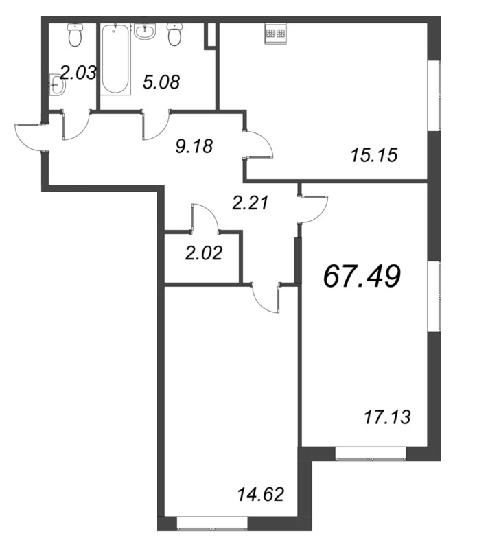 3-комнатная (Евро) квартира, 67.49 м² в ЖК "ВЕРЕН НОРТ сертолово" - планировка, фото №1