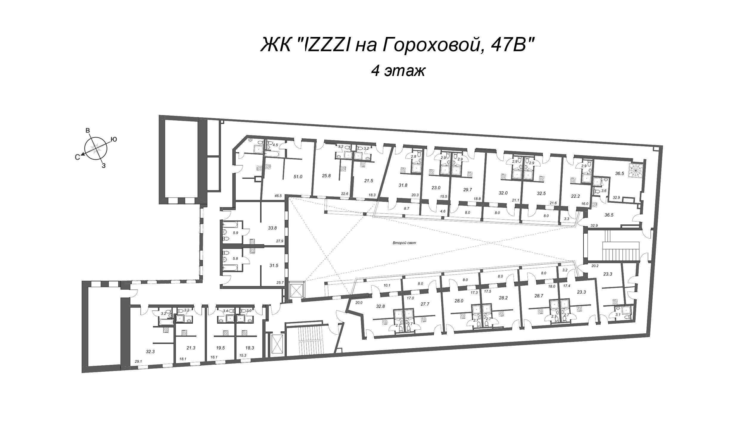 Квартира-студия, 28.8 м² в ЖК "IZZZI на Гороховой, 47В" - планировка этажа
