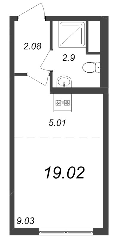 Квартира-студия, 19.02 м² - планировка, фото №1
