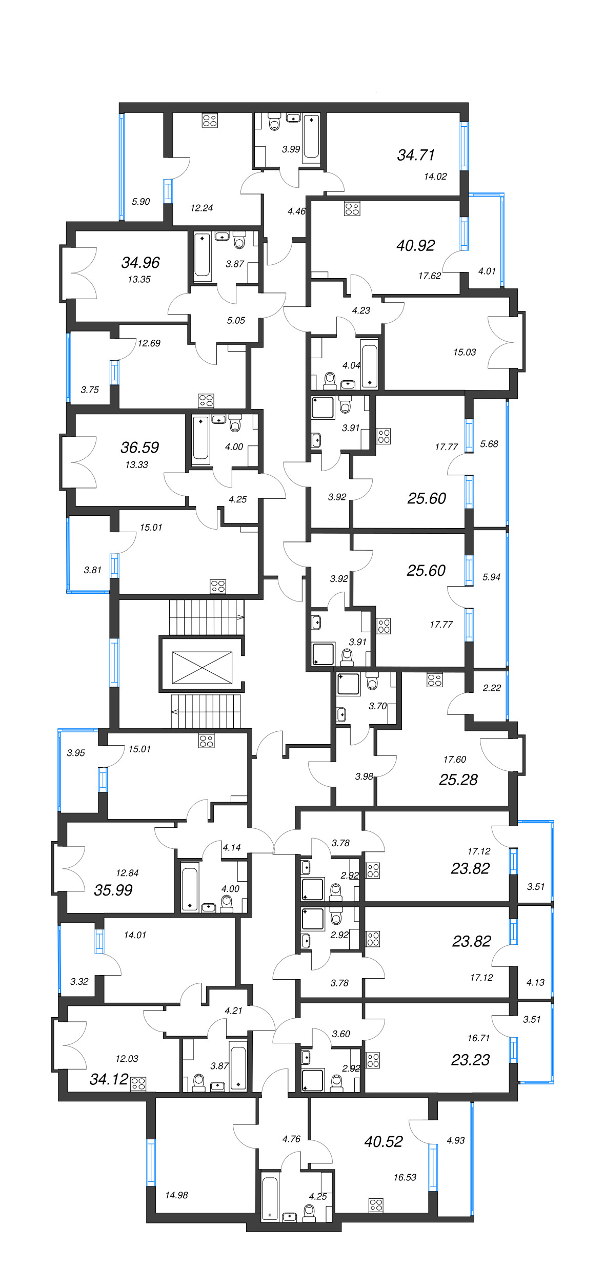 2-комнатная (Евро) квартира, 36.59 м² - планировка этажа