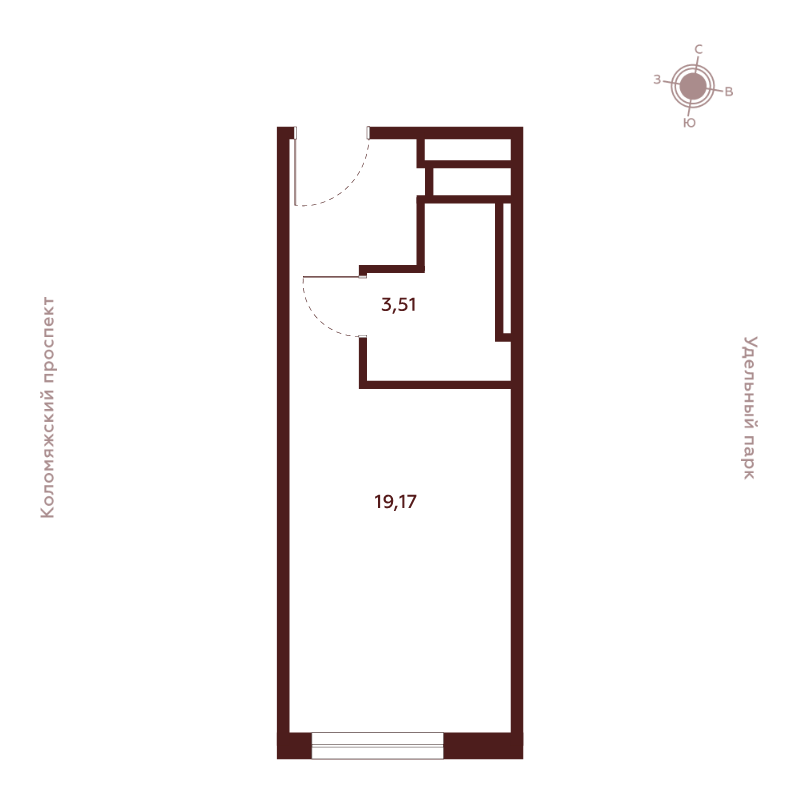 Квартира-студия, 22.68 м² в ЖК "Saan" - планировка, фото №1
