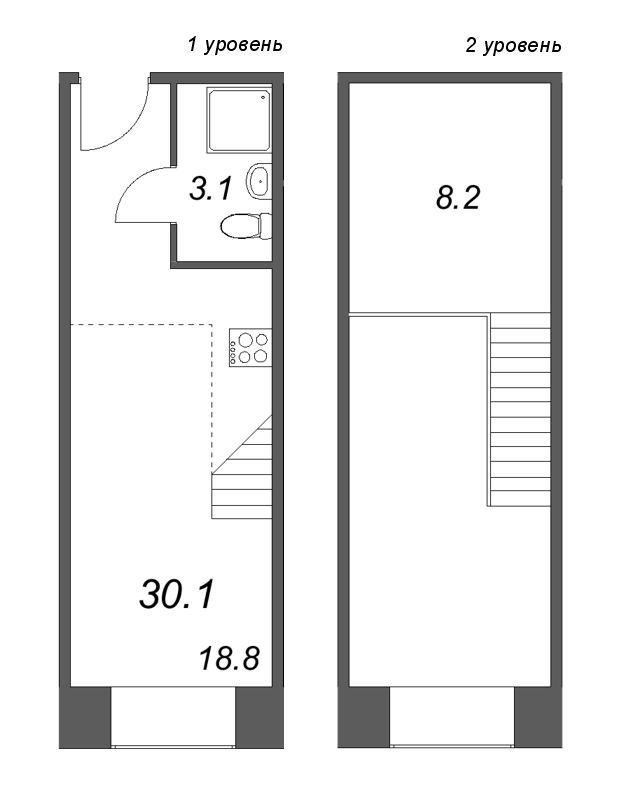 Квартира-студия, 30.1 м² в ЖК "Пространство by Avenue-Apart" - планировка, фото №1