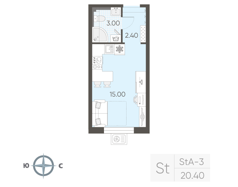 Квартира-студия, 20.4 м² в ЖК "Зеркальный ручей" - планировка, фото №1