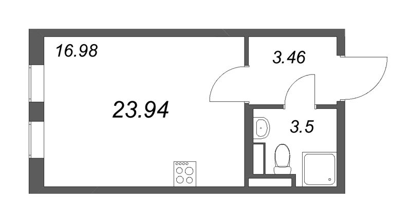 Квартира-студия, 23.94 м² в ЖК "Новая история" - планировка, фото №1