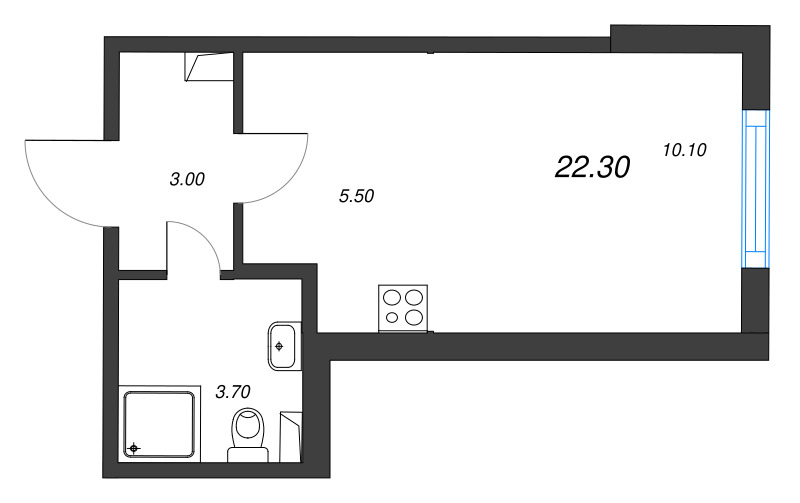Квартира-студия, 22.3 м² в ЖК "ЮгТаун" - планировка, фото №1