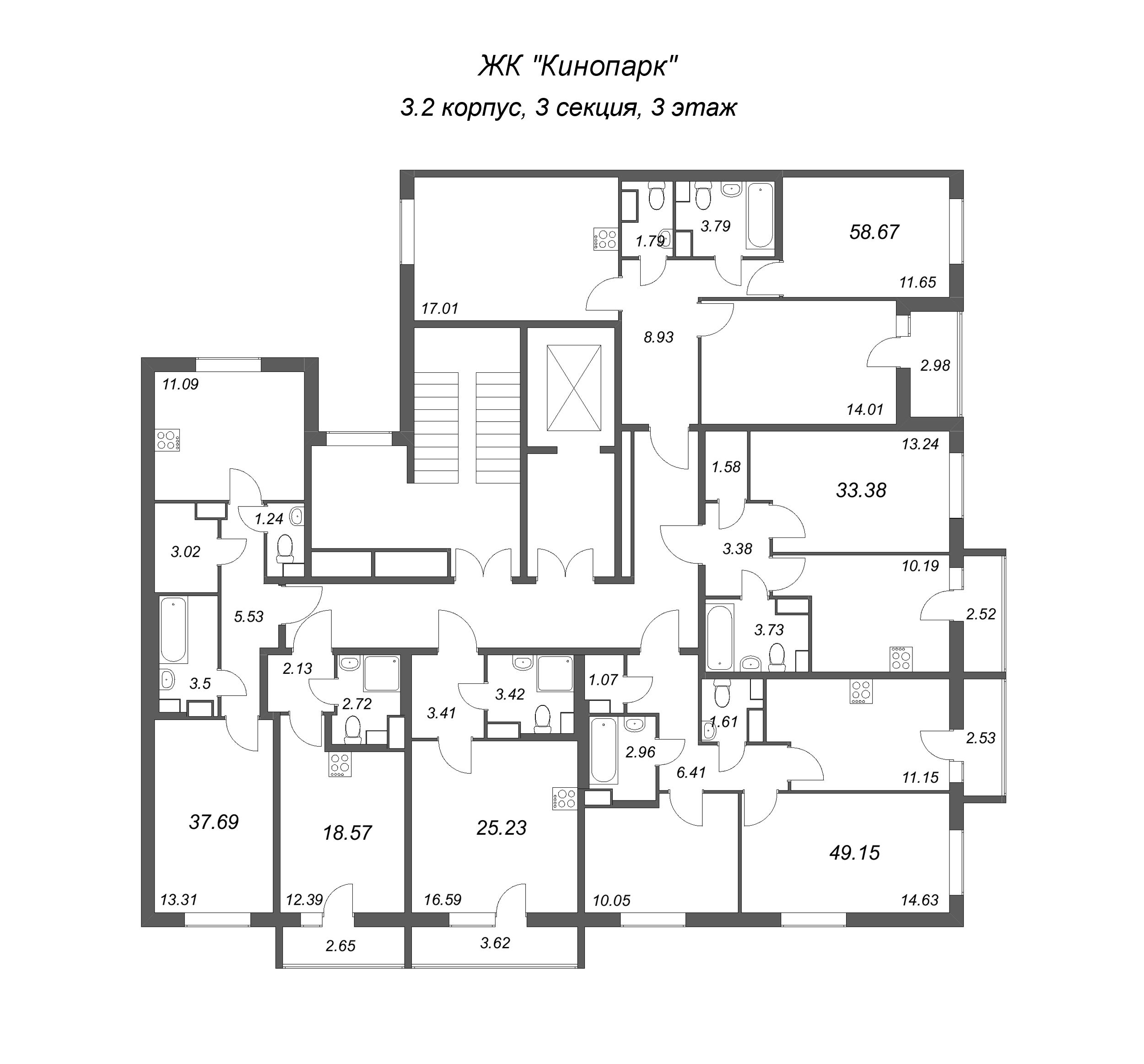 Квартира-студия, 18.57 м² в ЖК "Кинопарк" - планировка этажа
