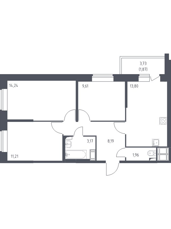 3-комнатная квартира, 64.05 м² в ЖК "Новое Колпино" - планировка, фото №1