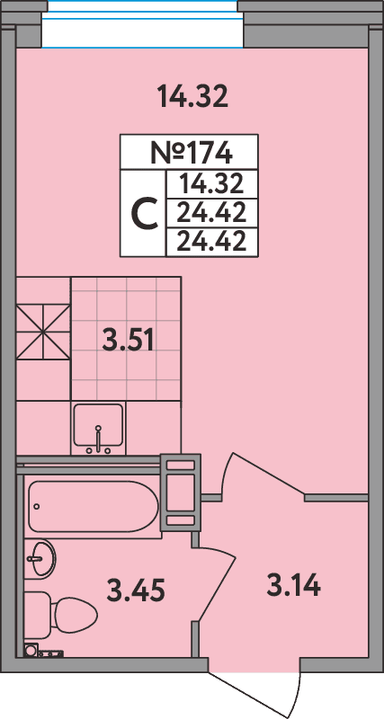 Квартира-студия, 24.2 м² в ЖК "Удача (Вита)" - планировка, фото №1