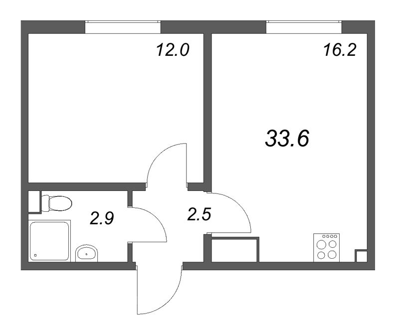 2-комнатная (Евро) квартира, 33 м² в ЖК "ЛСР. Ржевский парк" - планировка, фото №1