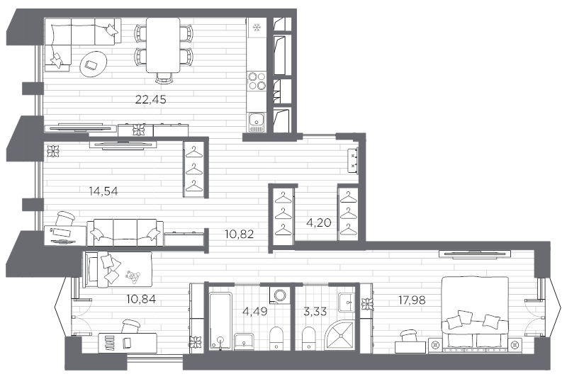 4-комнатная (Евро) квартира, 88.65 м² в ЖК "Галерная гавань" - планировка, фото №1