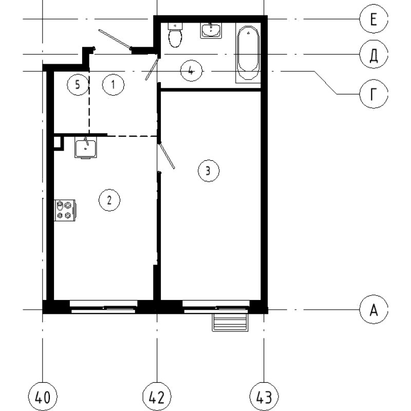 1-комнатная квартира, 41.1 м² в ЖК "Ягодное Река Парк" - планировка, фото №1