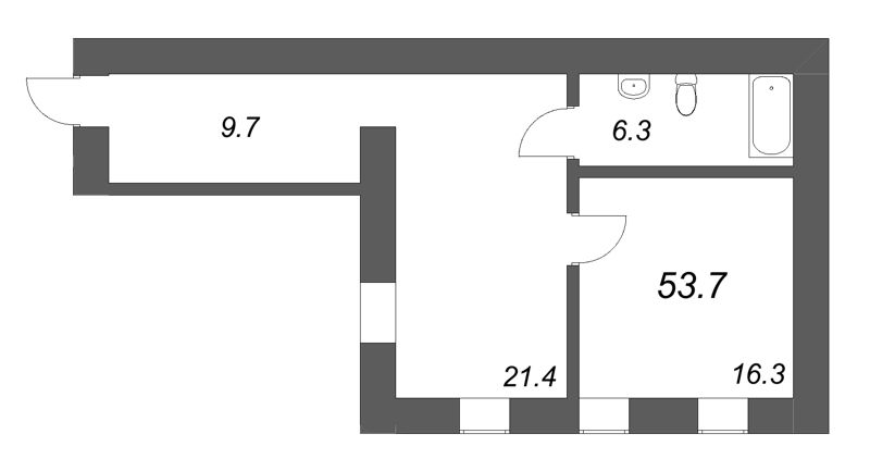 2-комнатная (Евро) квартира, 53.7 м² в ЖК "Дом купца Злобина" - планировка, фото №1