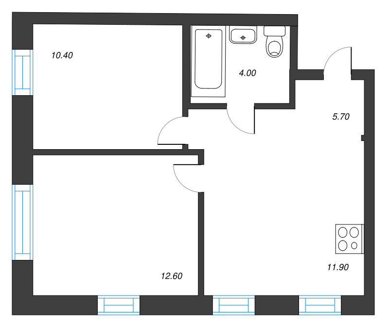 2-комнатная квартира, 44.78 м² в ЖК "Новый Питер" - планировка, фото №1
