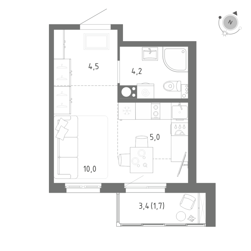 Квартира-студия, 25.4 м² - планировка, фото №1
