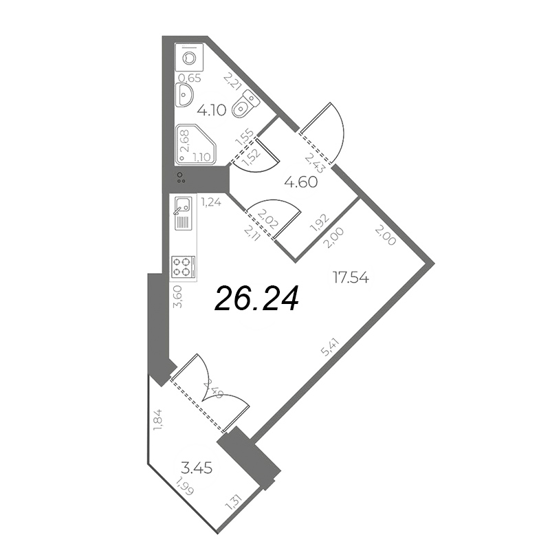 Квартира-студия, 27.97 м² - планировка, фото №1