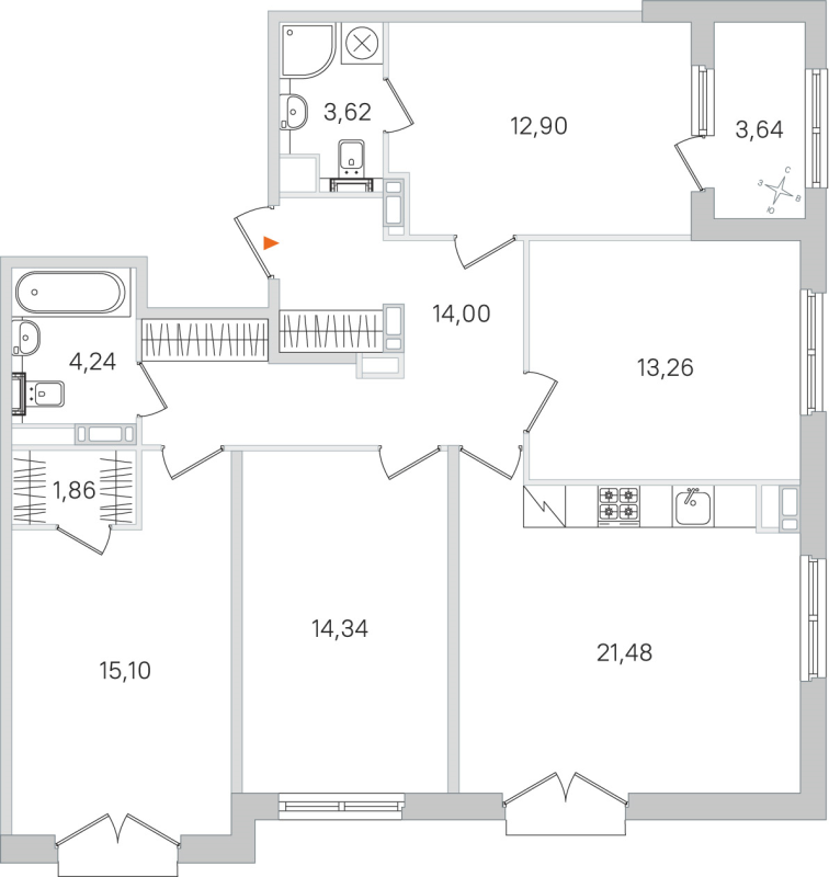 5-комнатная (Евро) квартира, 100.8 м² в ЖК "Дубровский" - планировка, фото №1