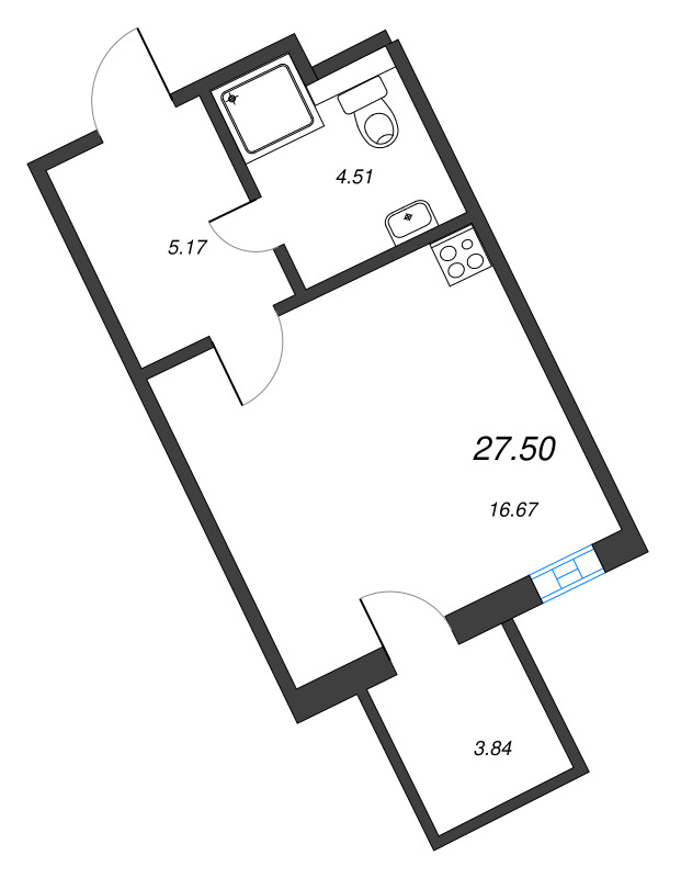 Квартира-студия, 27.5 м² - планировка, фото №1