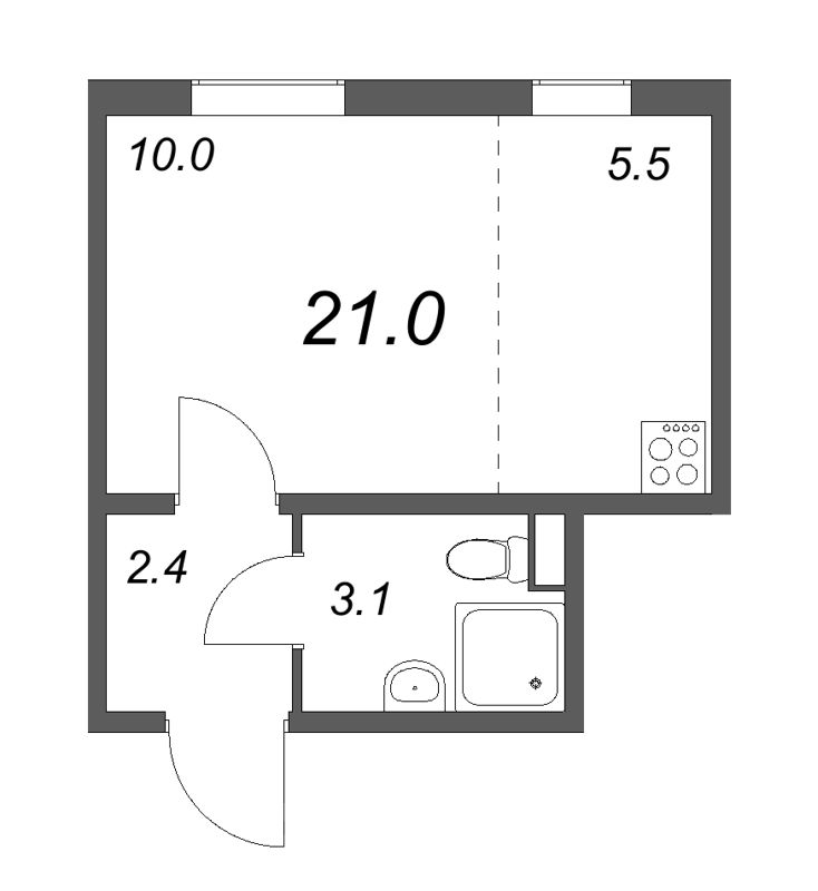 Квартира-студия, 21 м² - планировка, фото №1