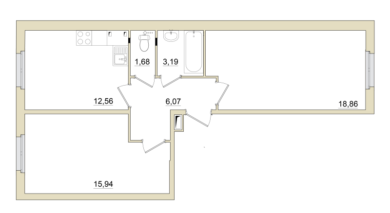 2-комнатная квартира, 59.5 м² в ЖК "Granholm Village" - планировка, фото №1