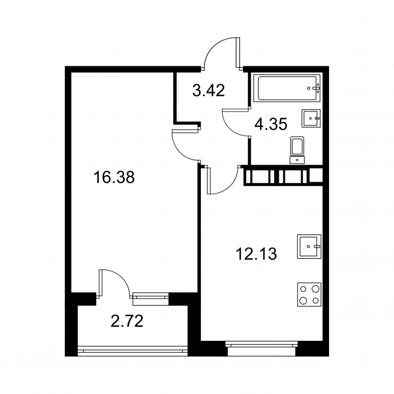 1-комнатная квартира, 37.64 м² в ЖК "Квартал Заречье" - планировка, фото №1