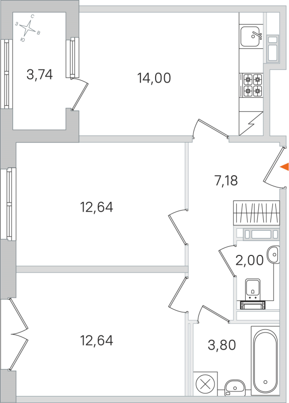 2-комнатная квартира, 52.26 м² в ЖК "Дубровский" - планировка, фото №1