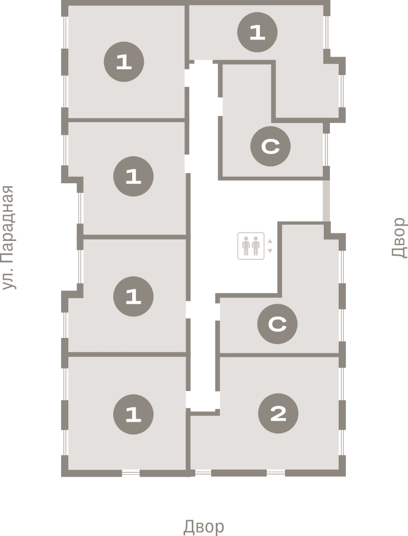 2-комнатная (Евро) квартира, 40.5 м² в ЖК "Брусника в Новоселье" - планировка этажа