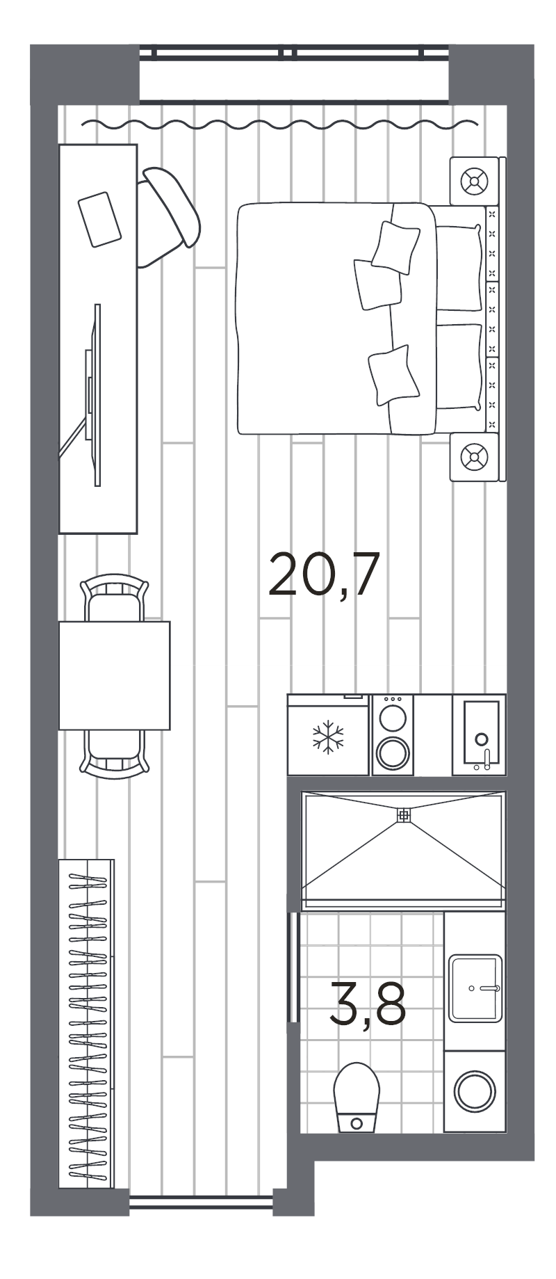 Квартира-студия, 24.5 м² - планировка, фото №1