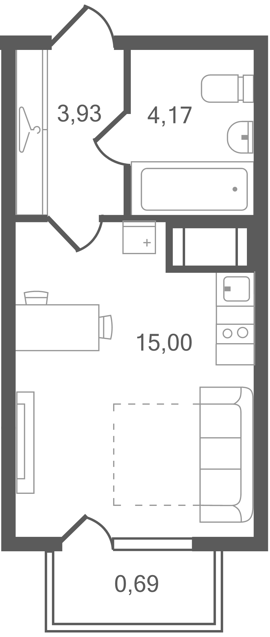 Квартира-студия, 23.79 м² в ЖК "Ювента" - планировка, фото №1