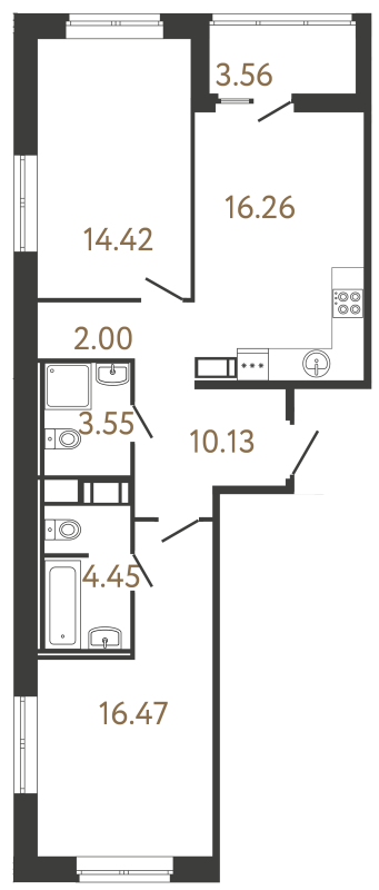 3-комнатная (Евро) квартира, 65.28 м² в ЖК "Ultra City 3.0" - планировка, фото №1