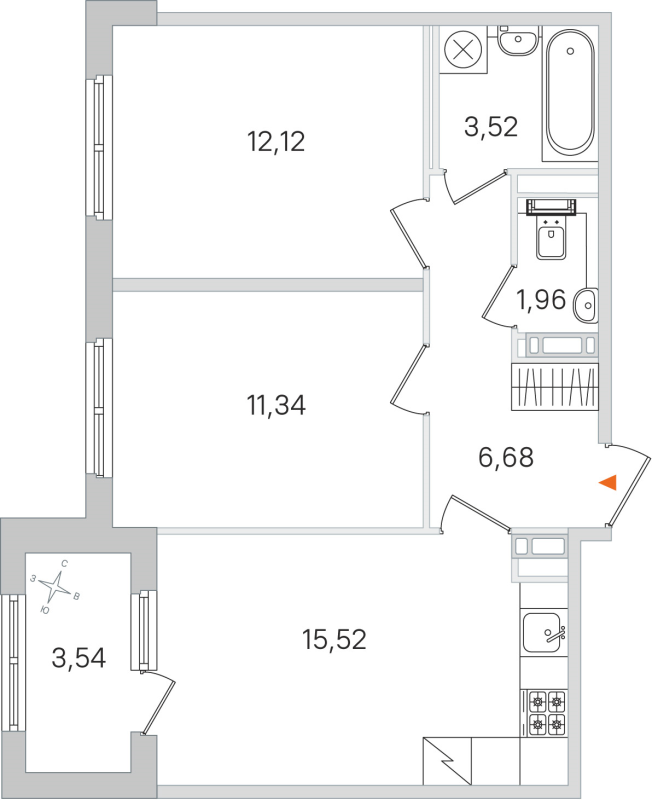 3-комнатная (Евро) квартира, 51.14 м² в ЖК "Дубровский" - планировка, фото №1