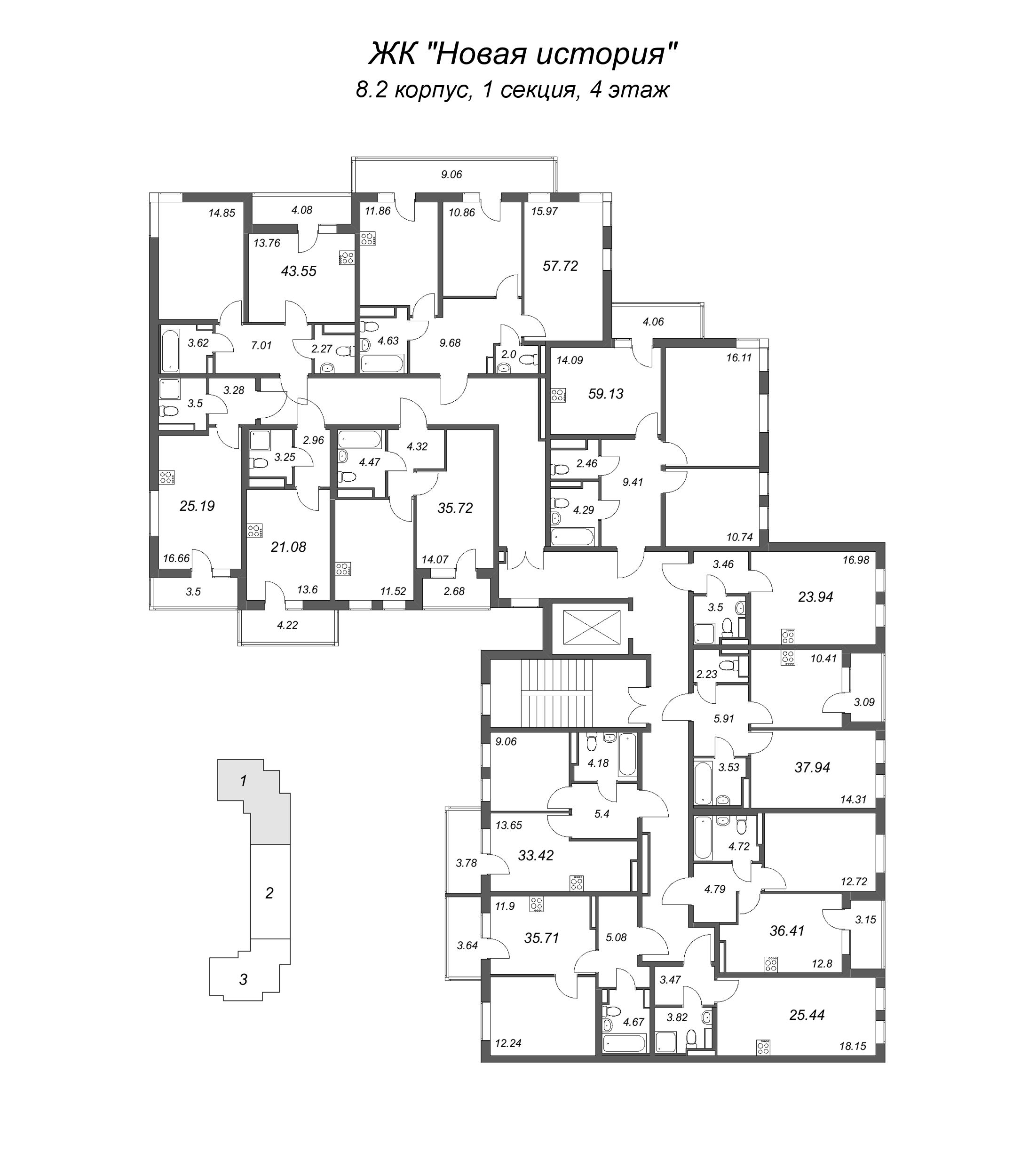 Квартира-студия, 23.94 м² в ЖК "Новая история" - планировка этажа