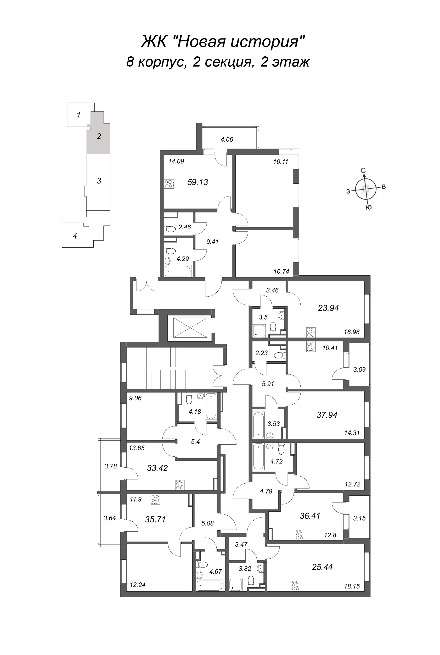 Квартира-студия, 23.94 м² в ЖК "Новая история" - планировка этажа