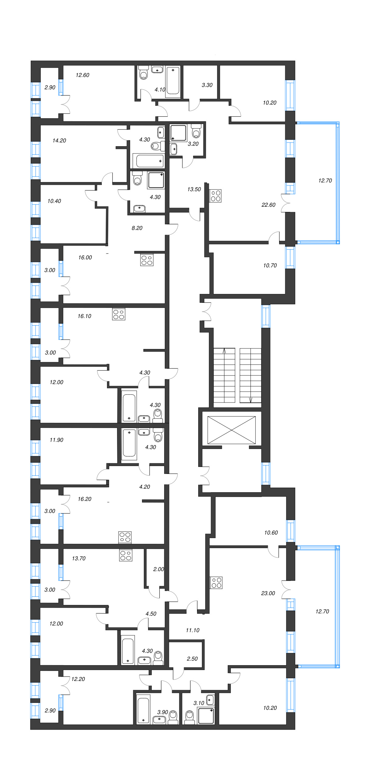 4-комнатная (Евро) квартира, 81.92 м² в ЖК "Новый Питер" - планировка этажа