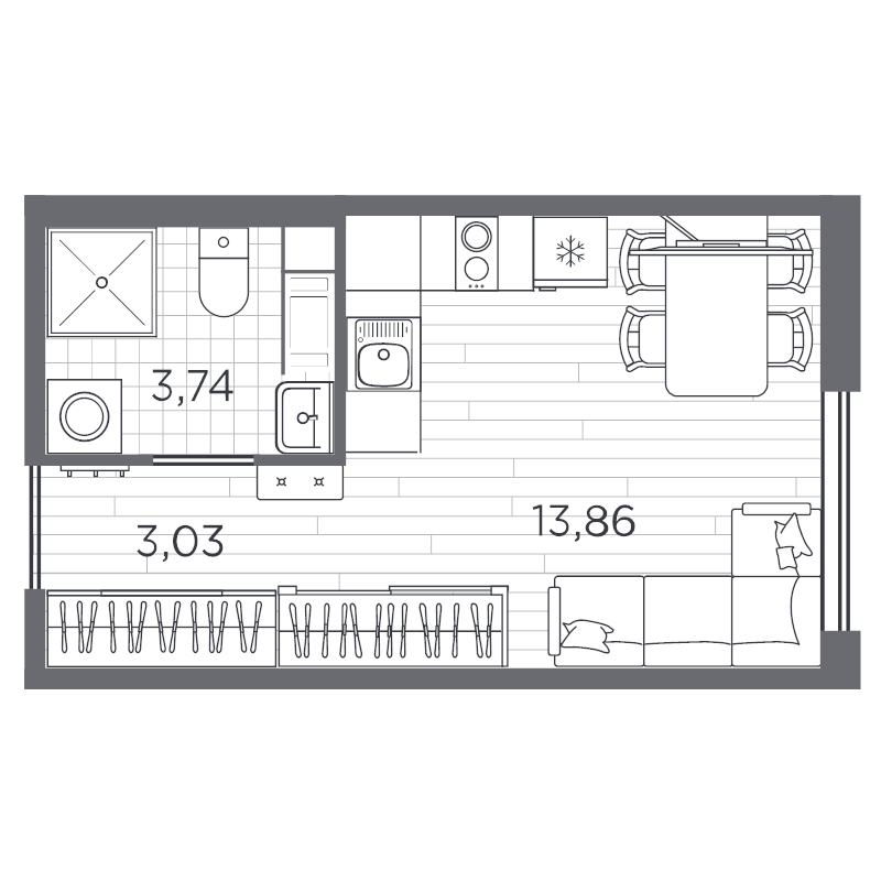 Квартира-студия, 20.63 м² в ЖК "PLUS Пулковский" - планировка, фото №1