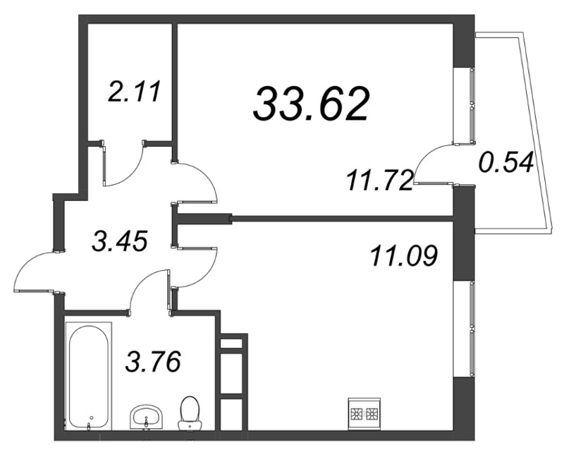 1-комнатная квартира, 33.62 м² в ЖК "VEREN NORT сертолово" - планировка, фото №1