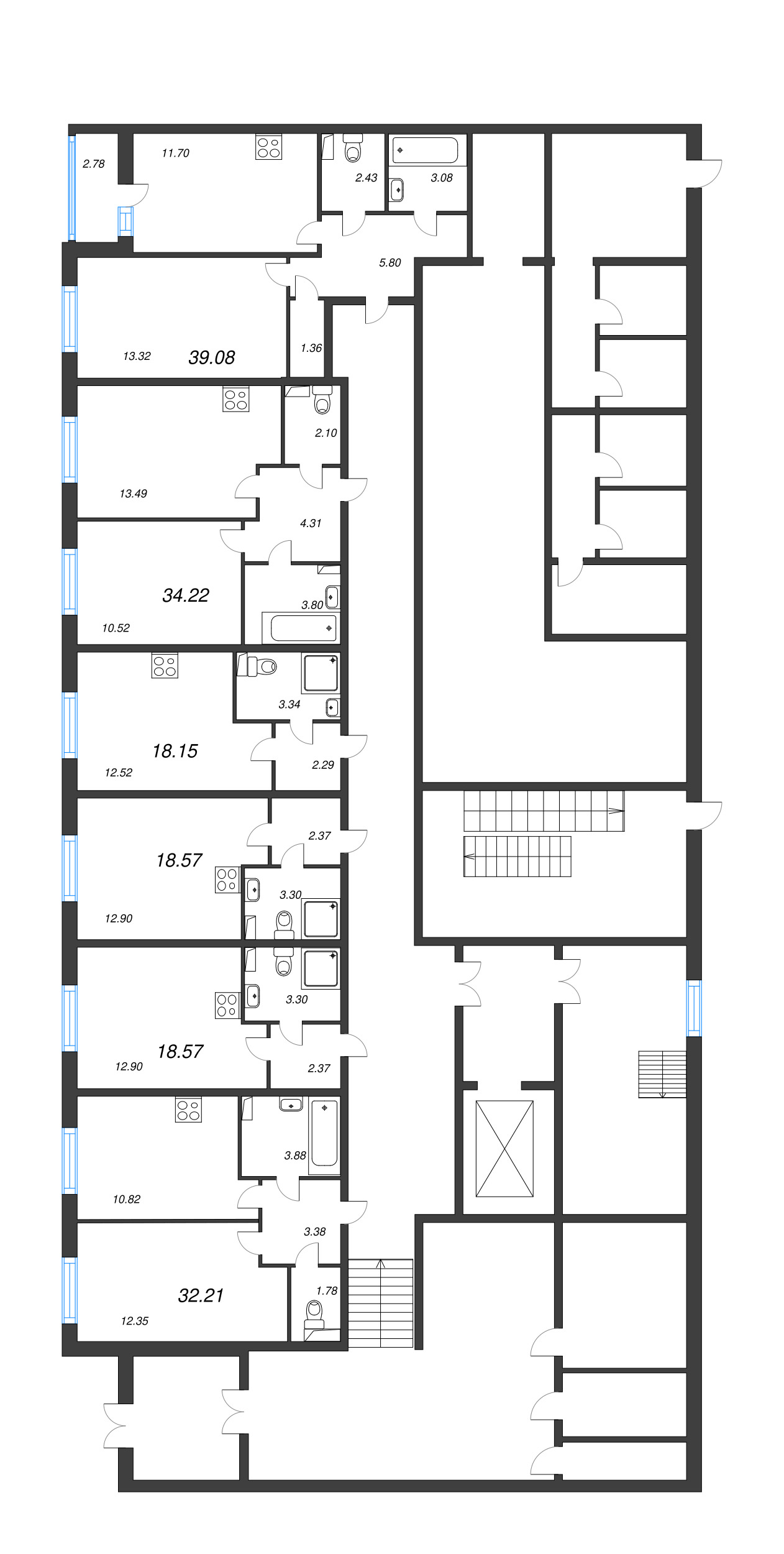 1-комнатная квартира, 39.08 м² - планировка этажа