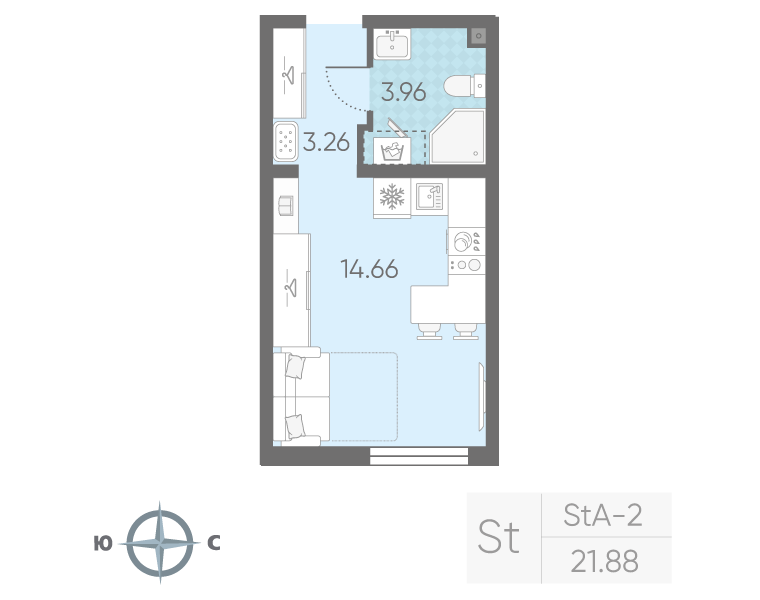 Квартира-студия, 21.88 м² в ЖК "Морская миля" - планировка, фото №1
