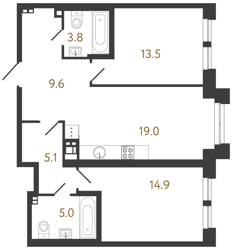 3-комнатная (Евро) квартира, 70.9 м² в ЖК "Коллекционер" - планировка, фото №1