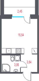 Квартира-студия, 23.77 м² в ЖК "Город-спутник Южный" - планировка, фото №1
