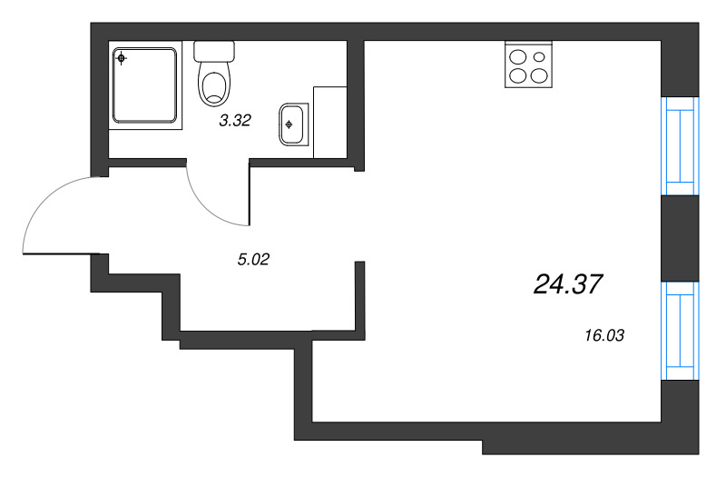 Квартира-студия, 24.37 м² в ЖК "ID Murino III" - планировка, фото №1