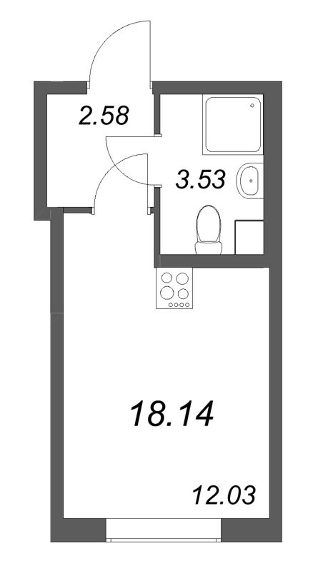 Квартира-студия, 18.14 м² в ЖК "Кинопарк" - планировка, фото №1